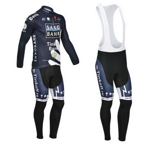 2013 Maillot SaxoBank Tirantes Mangas Largas Azul Y Blanco